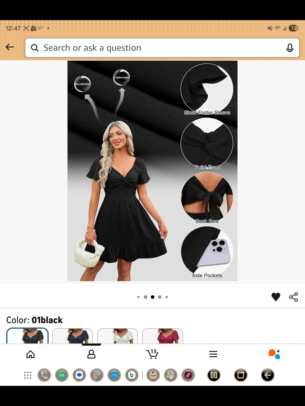 Women’s Navy Twist-Front Short Flutter Sleeve Dress
